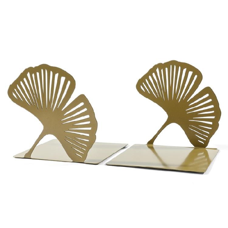 2 szt. Puste podpórki do książek na półki Wytrzymałe metalowe podpórki do książek Podpórki do książek liść ginkgo Podpórki do książek na biurko Dekoracyjny stoper do książek