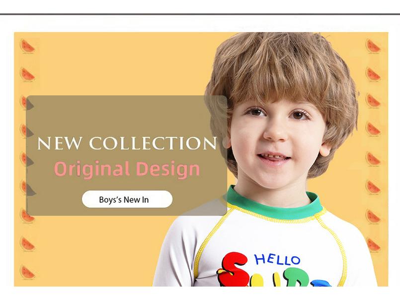 2025 New Cartoon Print Boys' Swimwear: Long-Sleeved, Split Short-Sleeved Swimsuits for Kids