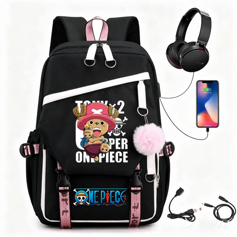 One Piece Chopper Luffy Anime Backpack School Travel USB Charging Large Capacity Canvas Bag Unisex