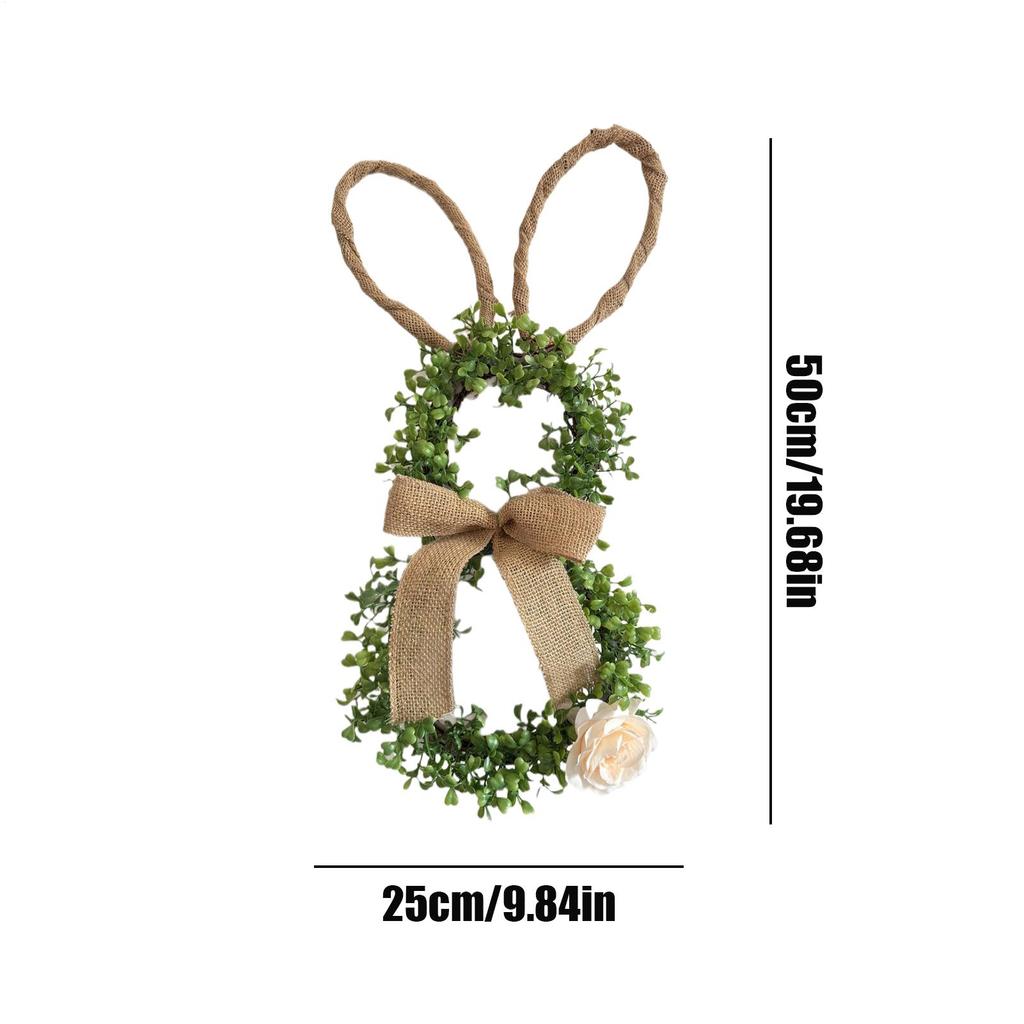 Easter Bunny Wreath 19.6 Inch Artificial Easter Bunny Flower Leaves Bows Decor Front Door Wreath For Home Walls Windows