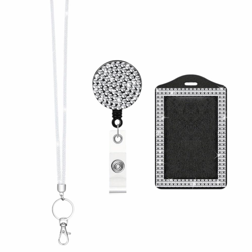 Retractable Lanyard Shiny Finish Badge Reel Bling ID Holder Keychain Hospital Setting