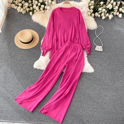 Women 2 Suits Set Solid Irregular Loose Top & High Waist Wide Leg Pants Female 2025 Autumn