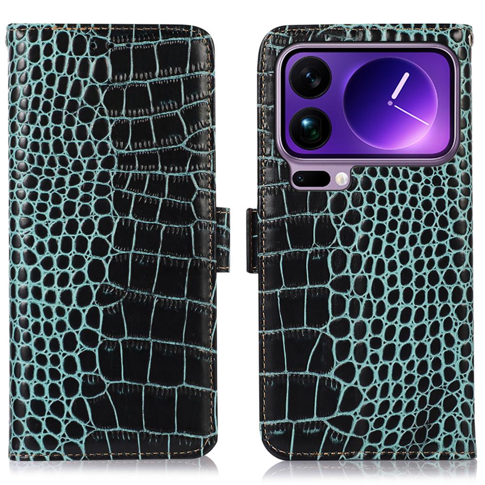 For Xiaomi 17 Pro Case RFID Blocking Wallet Crocodile Texture Genuine Cow Leather Phone Cover