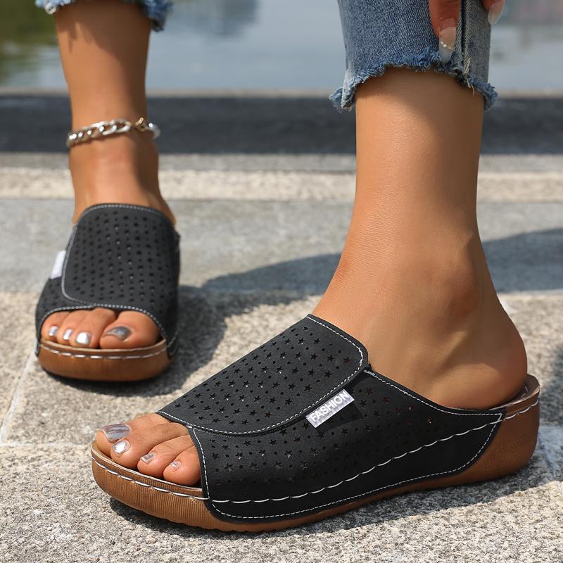 

Мода 2025Женские шлепанцы на танкетке с вырезами Летние Новые Женские Удобные Дышащие Сандалии на Платформе Женские Нескользящие Шлепанцы Большой Размер43 36 чёрный