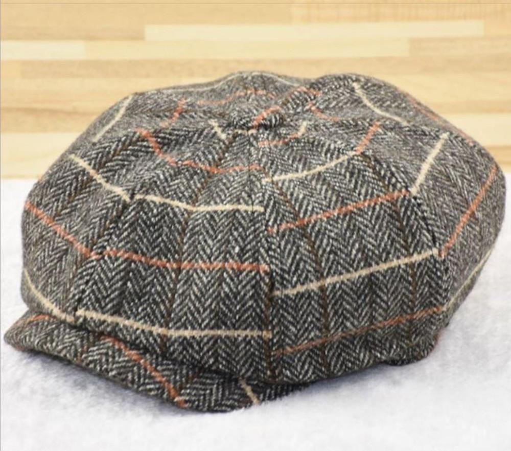 Chapéus de feltro de inverno para jornaleiro, bonés de pintor de pai, boné de hera plana, chapéu octogonal de lã para adultos, boina de tamanho grande, 57-59cm, 60-61cm