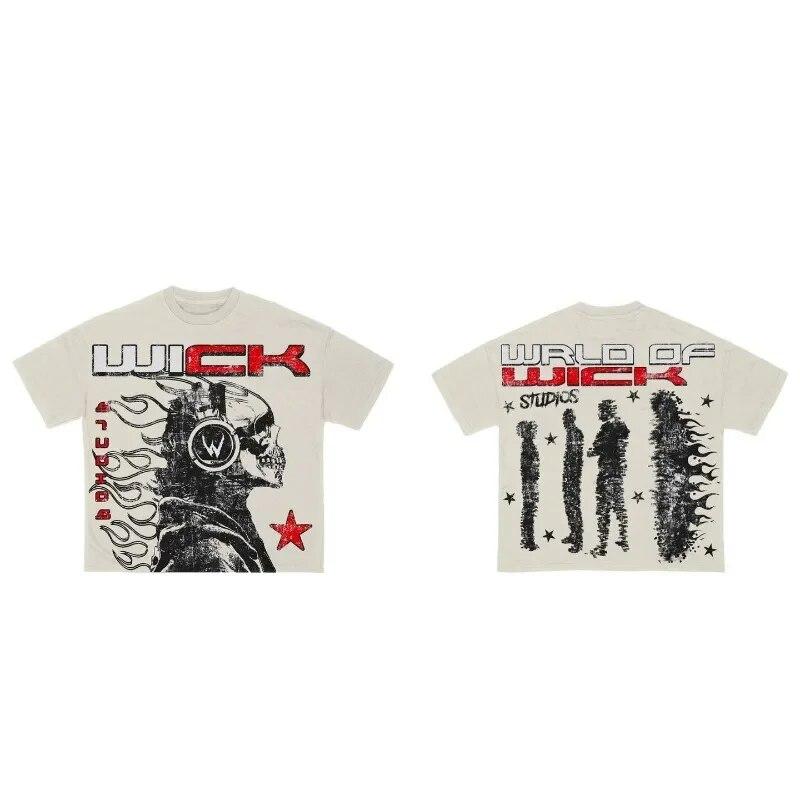 T-shirt grafica 2024 Estate strada anime lettera stampata t-shirt a maniche corte, moda Y2K Harajuku coppia casual top ampio