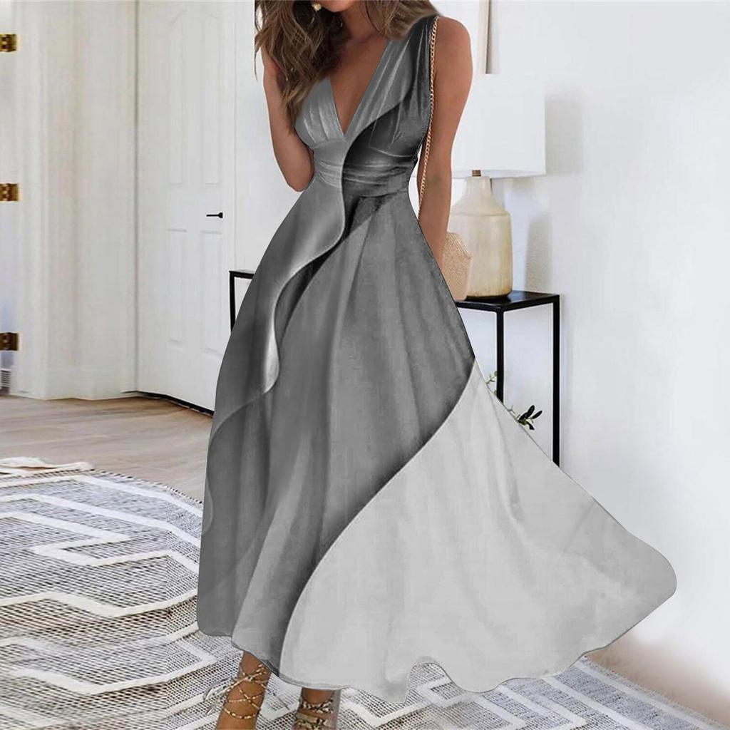 Women's Floral Print Casual Sleeveless Long Maxi Dress V Neck A Line Swing Streetwear Fashion Dress for Outdoor Daily Date Wear