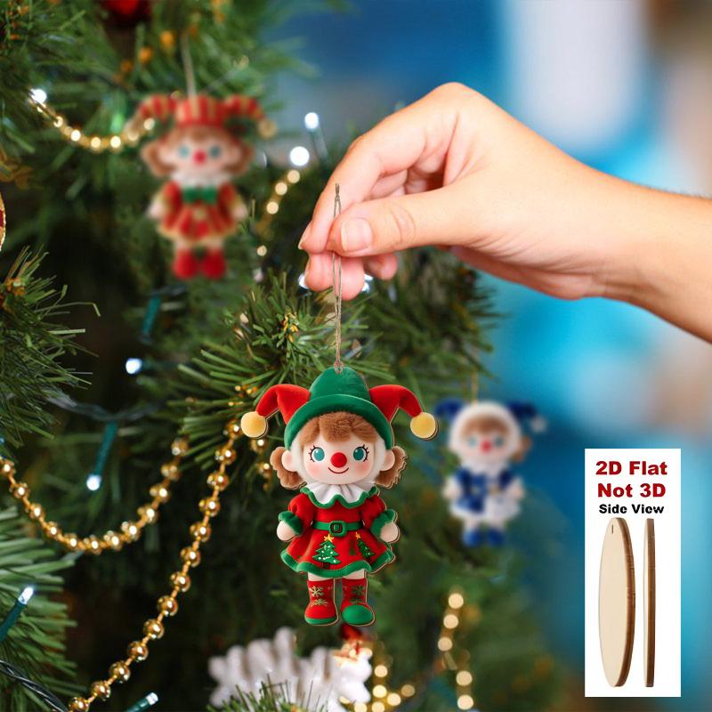 12/24Pcs Colorful Christmas Doll Pendants 2D Printed Wooden Ornaments Courtyard And Festival Party Decorations