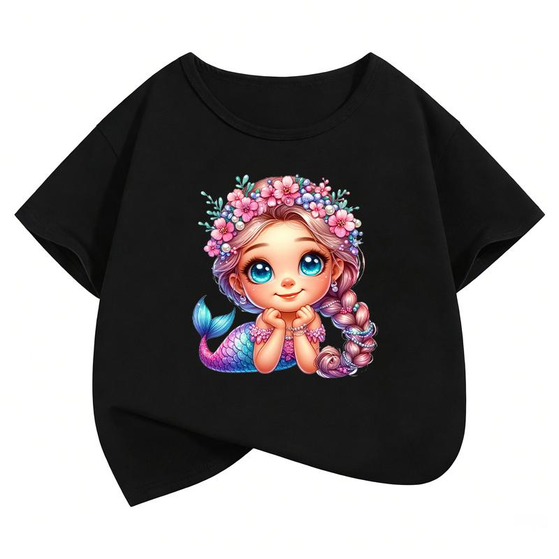 Fashion Fish with Flower Design TShirt Printed T Shirt Girls Summer Clothes Short Sleeve Tops TShirts Cute Girls Clothing