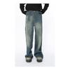 Korean-style distressed vibe design retro blue casual wide-leg straight men's jeans trendy