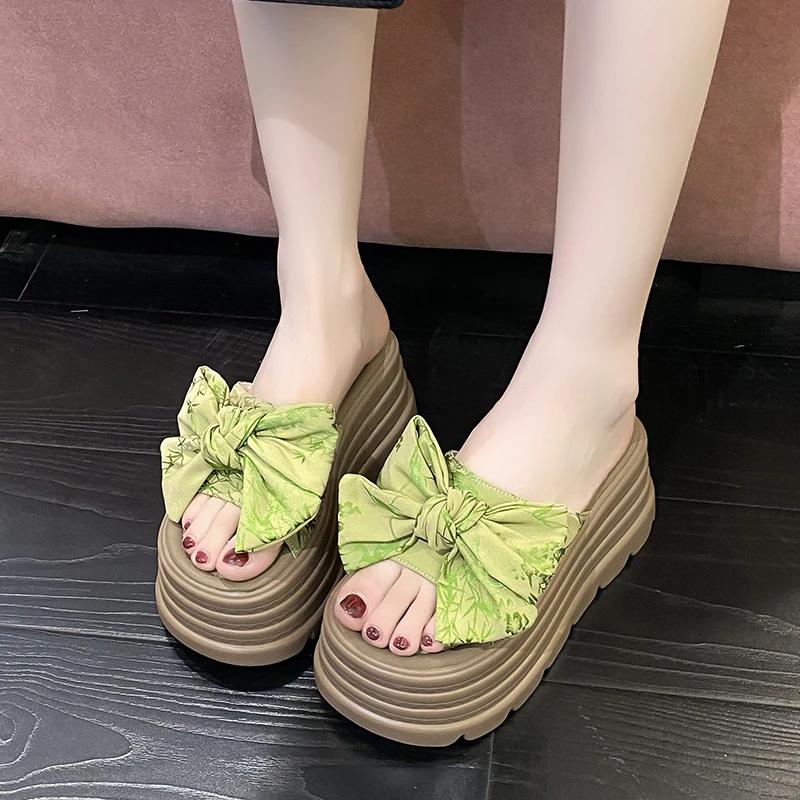 8CM New Summer Women Slippers Thick Soles Shoes Casual Platform Beach Flip Flops Leisure Butterfly-knot Sandals Sneakers Woman