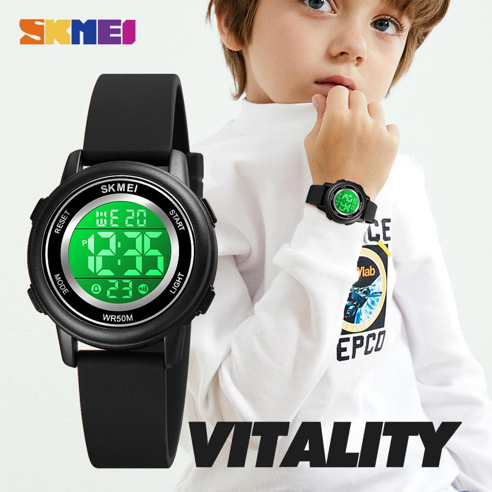 SKMEI LED Light Digital Children Sport Watches Stopwatch Calendar Clock 5Bar Waterproof Kids Wristwatch For Boys Girls Gift