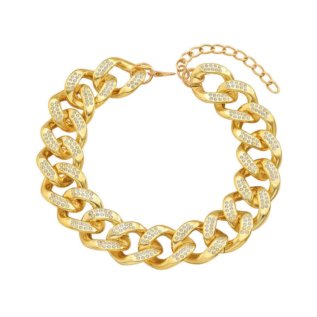 European-American Full Diamond Cuban Chain Necklace: Hip Hop Trendsetter Jewelry for Women