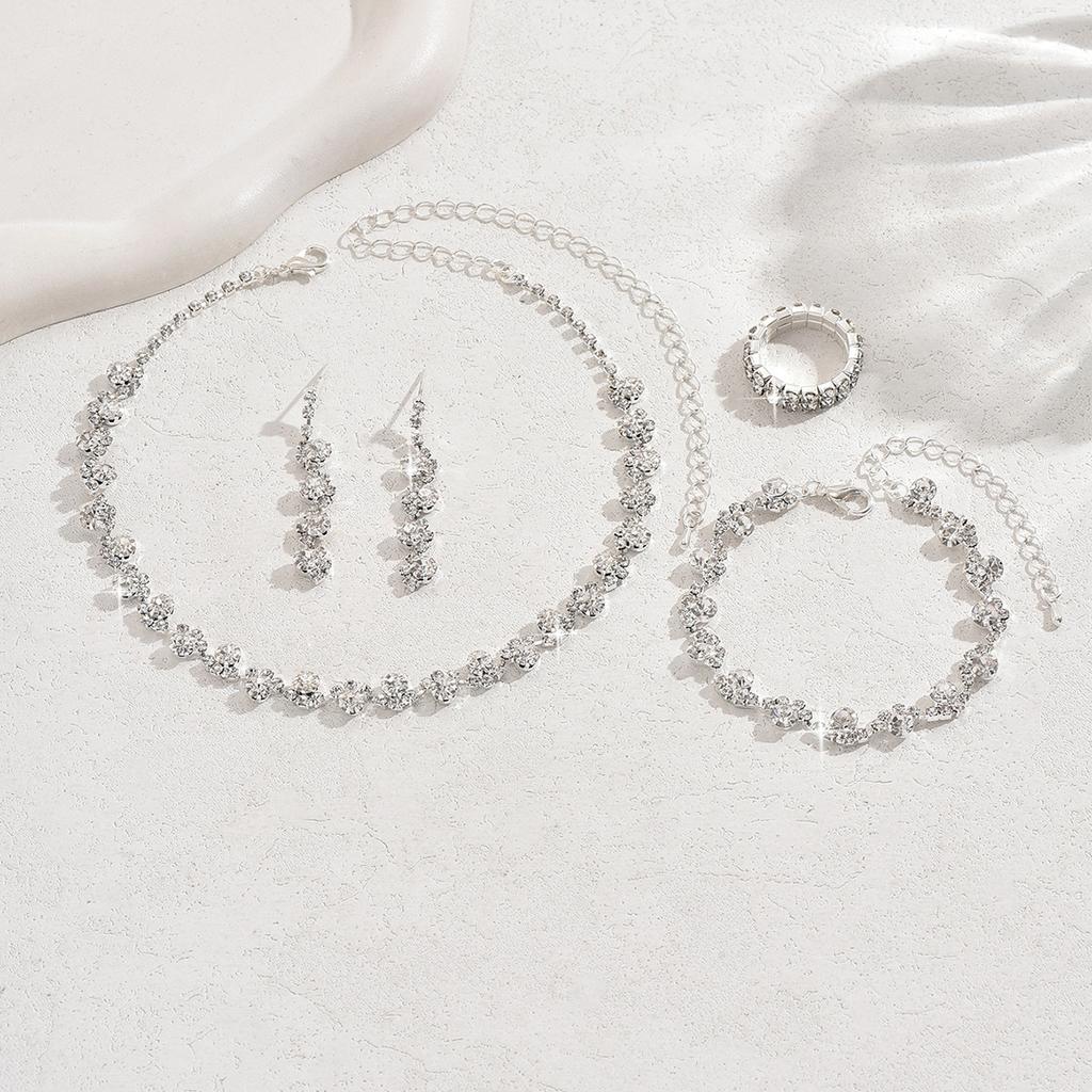 Bridal Set Five-piece Necklace Earrings Bracelet Ring Grab Chain Rhinestone Jewelry Banquet Jewelry