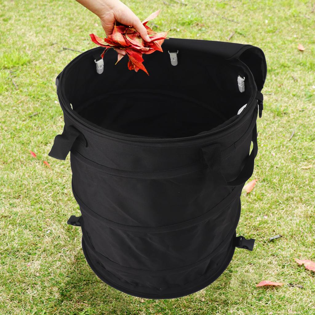 Collapsible Trash Can Reusable Oxford Cloth Portable Foldable Waste Bag with Handles for Camping Garden Black