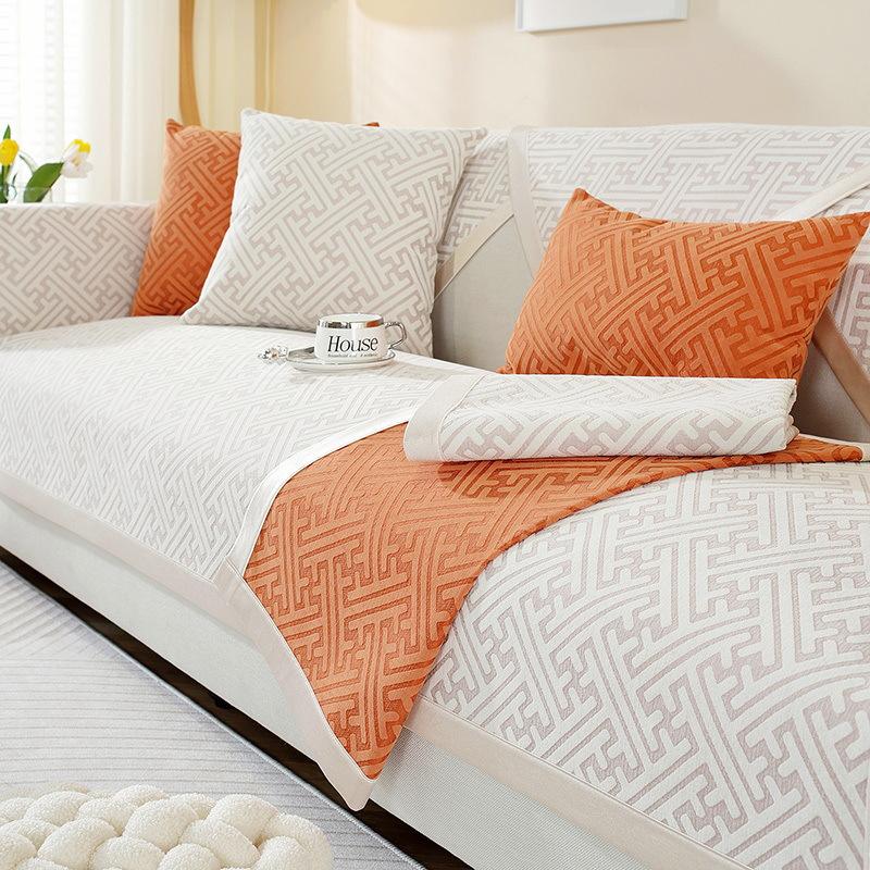 Nordic Chenille Jacquard Sofa Cushion Solid Color Sofa Cover for Living Room Four Seasons Couch Cover L-type Corner Sofa Cover