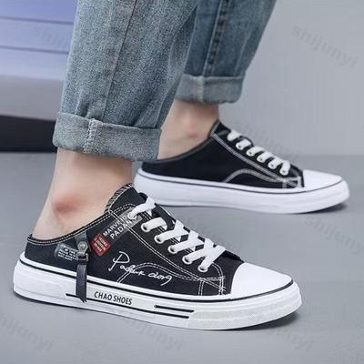 Summer Men's Canvas Shoes Half Slippers Fashion Casual Outdoor Sneakers Comfortable Breathable Men Vulcanized Shoes Zapatillas