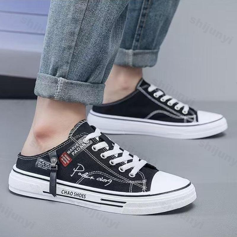 Summer Men's Canvas Shoes Half Slippers Fashion Casual Outdoor Sneakers Comfortable Breathable Men Vulcanized Shoes Zapatillas