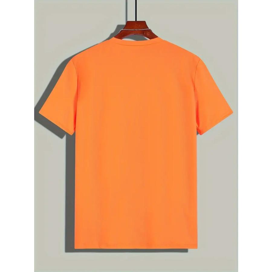 Men's Casual Fashion Dog Print Short Sleeve T-Shirt, Comfortable Versatile Polyester Blend, Round Neck