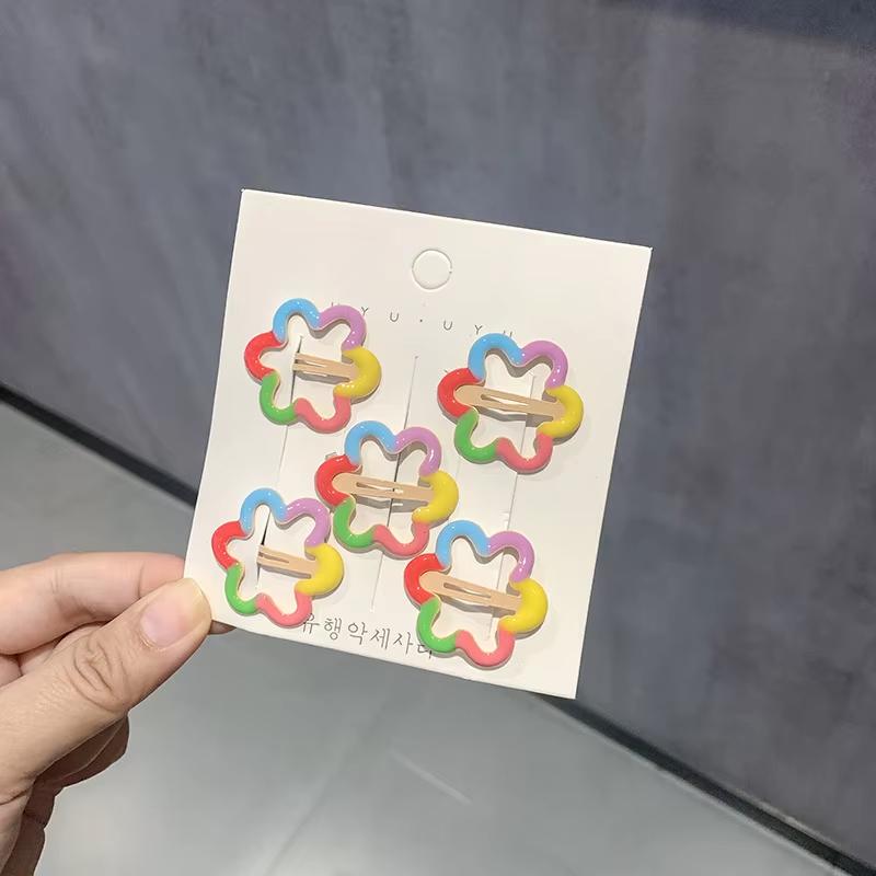 

5 шт./лот Детский головной убор Радужный цветок Милые заколки для секущихся волос Пятиконечная звезда Боковые челки Заколка-невидимка Детские аксессуары для волос