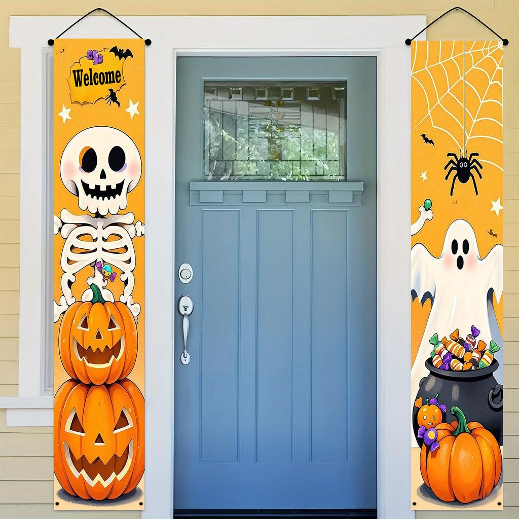 Halloween Porch Sign Skull Ghost 1 Pair 180x30cm Indoor Outdoor Decor