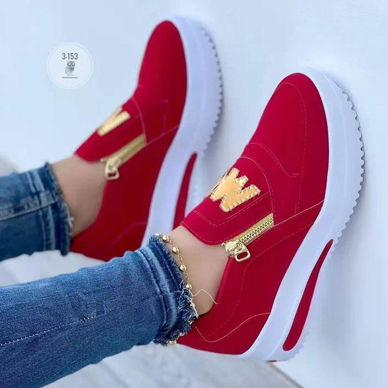 Platform Women Zipper Artificial PU Stitching Color Sneakers