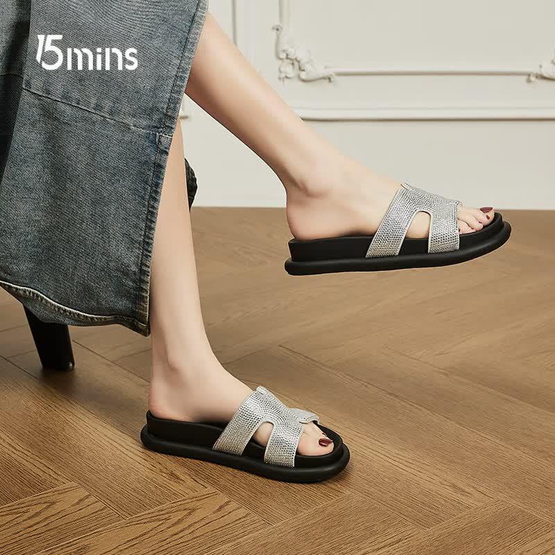 15MINS Rhinestone Slip-On Beach Sandals 38