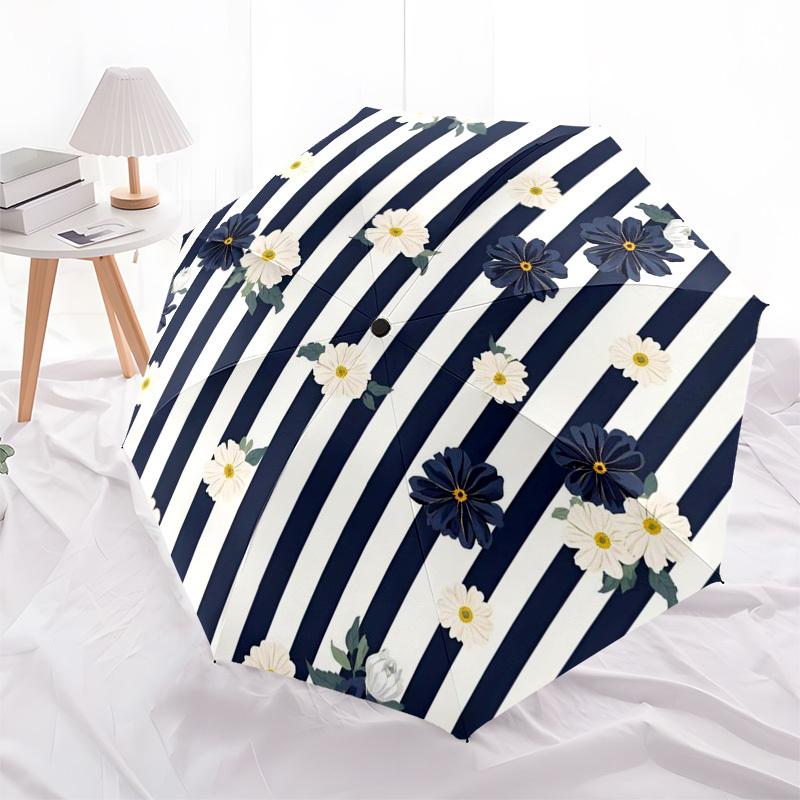 

1pc Striped Floral Pattern Umbrella with Plastic Handle,Compact & Stylish,Suitable for All Seasons ptys26048