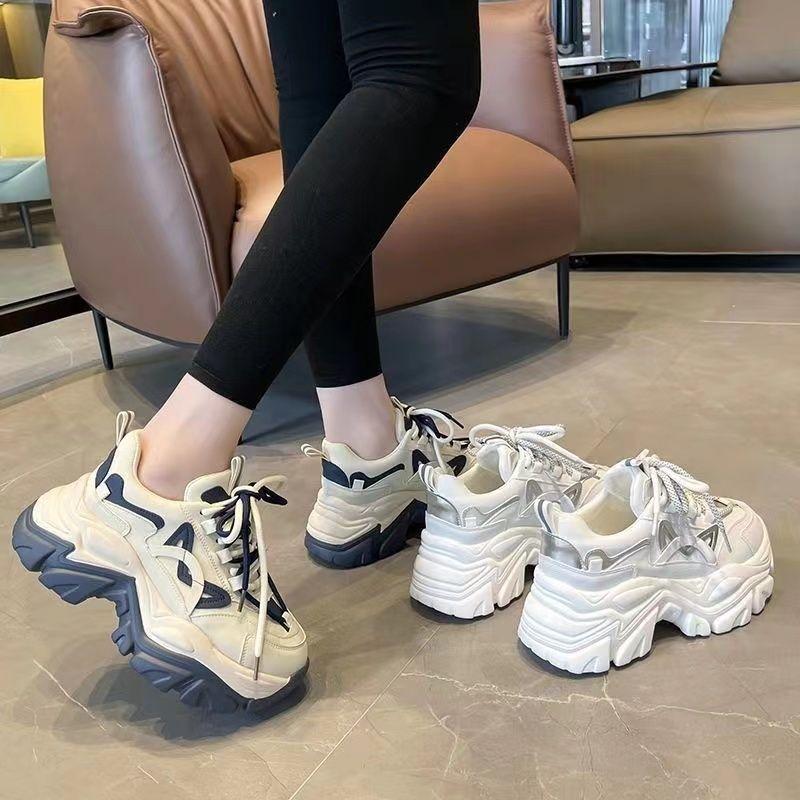 Cross Lace-up Dad‘s Shoes Female Spring Net Red Match Color Platform Shoes Heightening Sports Casual Shoes for Women