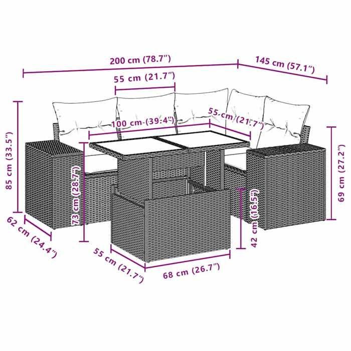 VidaXL Salon de jardin 5 pcs avec coussins noir résine tressée 3269135