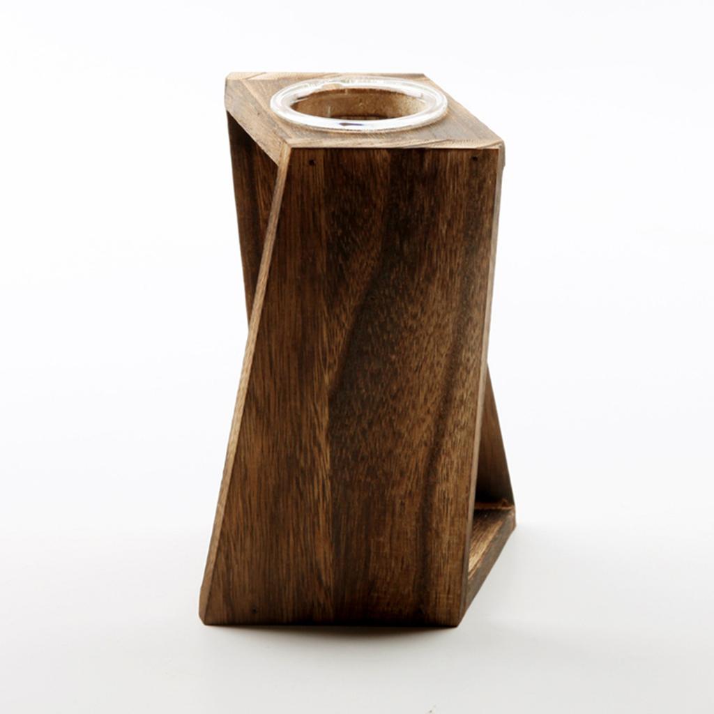 Geometric Glass Vase with Wooden-Stand for Hydroponic Plants and Home Decor