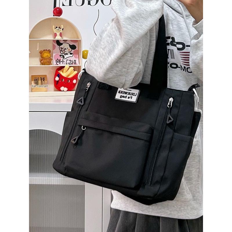 Cream Commuting Crossbody Tote Bag - Large Capacity, Versatile, One-Shoulder Handbag for Students