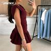JPNTKY Moda Verano Primavera Color Sólido Estampado Manga Corta Cuello Redondo Vestidos Casuales