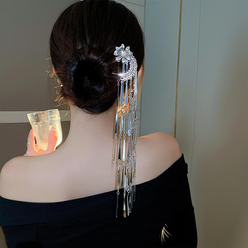 New Chinese Flower Pearl Tassel Hairpin Guochao Fashion Retro Hairpin Hanfu Versatile New Hairpin Hair Accessories Women