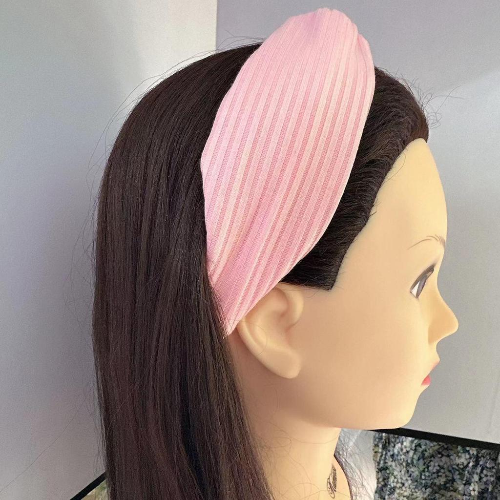 Strick-Stirnband im koreanischen Stil mit Überkreuz-Design für Damen - Elastischer Haarreif zum Gesichtwaschen, für Yoga und Sport.