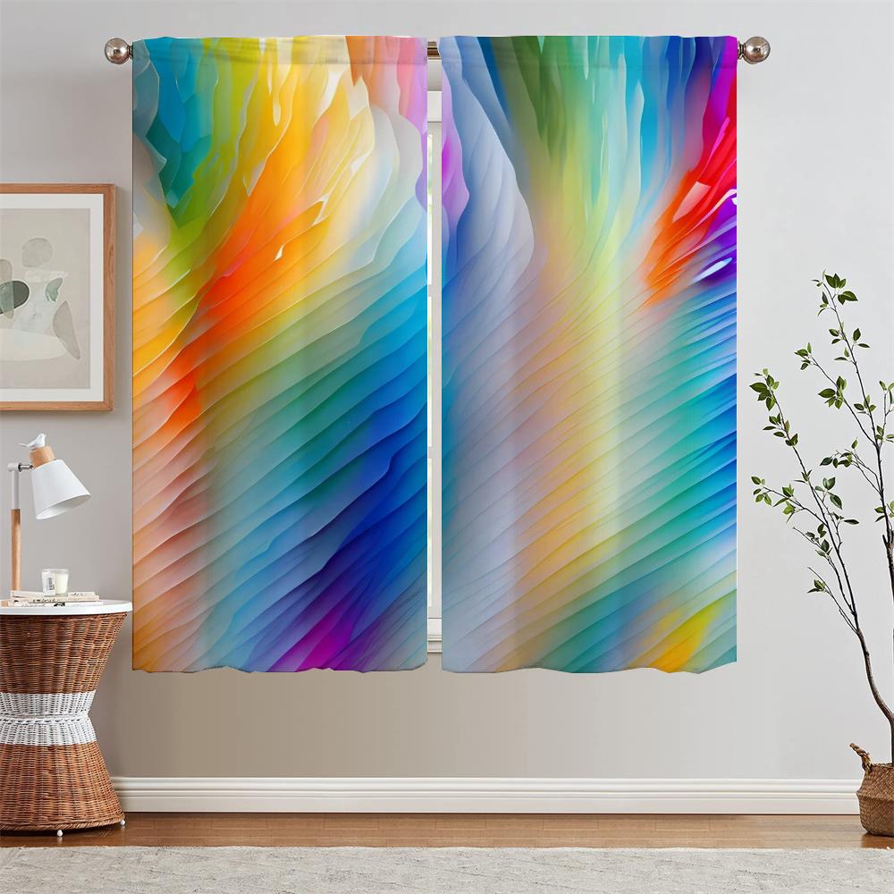 

Счастливый Дофамин Радужные Щупальца Современное Украшение Дома Рождественские Шторы для Гостиной Шифоновые Подхваты Для Штор Затемнение W50xH70cmx2pcs-CL