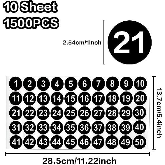 Consecutive Number Labels 1-50, 10 Sheets Round Decals, 1 Inch Small Stickers fo