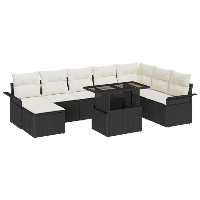 VidaXL Ensemble de Canapés de Jardin 9 Pièces avec Coussins Noir Rotin Poly 3348333