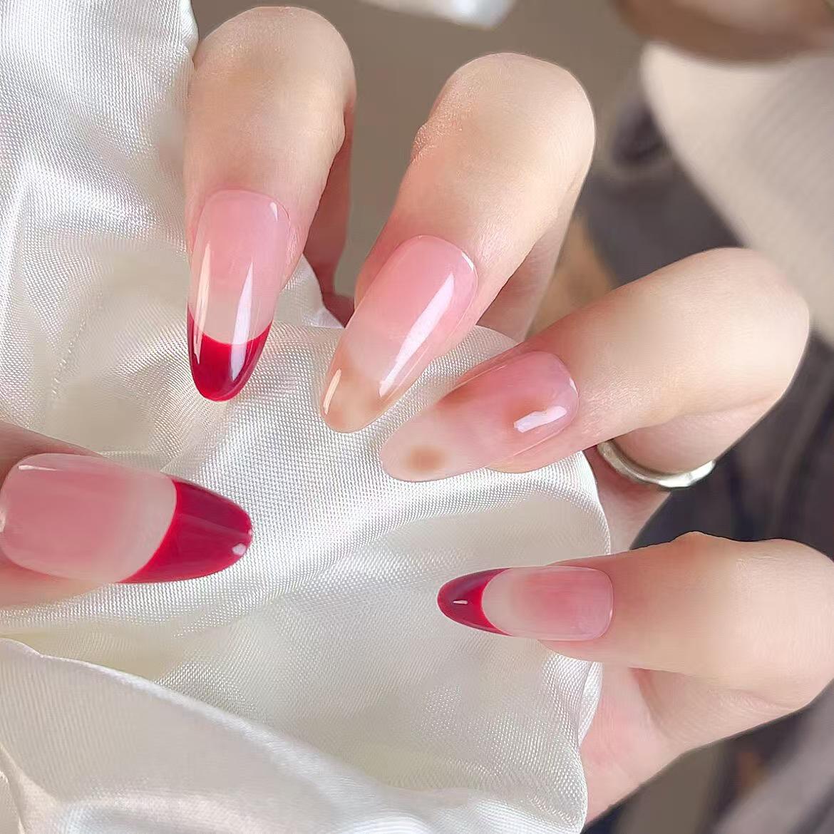 Retro Red French Leopard Print Nails: Elegant Autumn/Winter Handmade Nail Art S