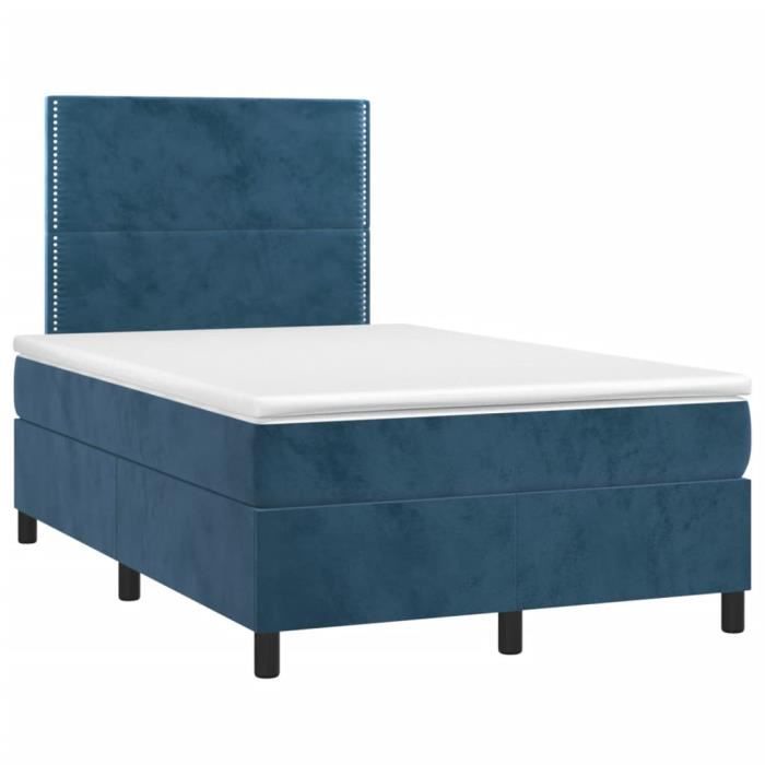 3142957 vidaXL Lit à sommier tapissier et matelas Bleu foncé 120x200cm Velours