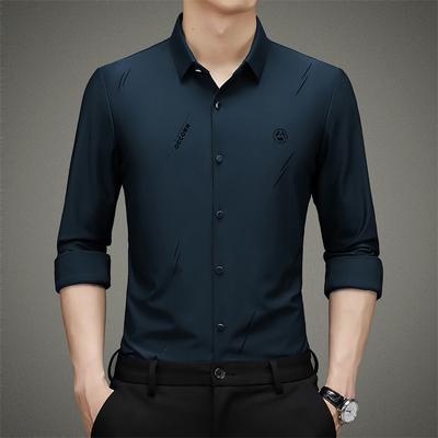 Autumn New Men's Long-sleeved Shirts, Fashionable Casual Shirts, Seamless Middle-aged Fashionable Iron-free Inch Shirts