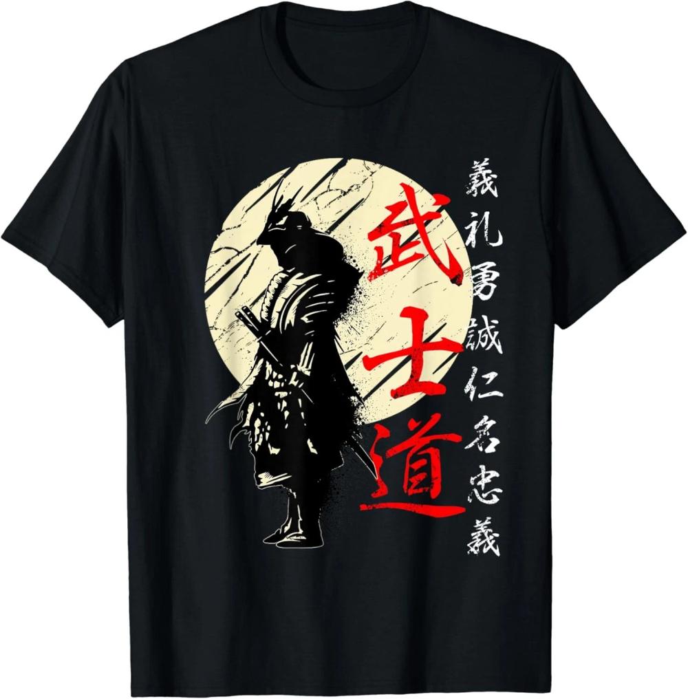 Bushido Code Samurai Japanese Warrior Kanji Gift Unisex T-Shirt Men Street Hip-hop Rock Short-sleeved Women Round-neck Top