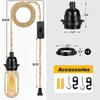 Plug-in Pendant Light with Hemp Cord - 15ft, E26/E27 Compatible Vintage Fabric Lamp - Ideal for Rustic and Boho Style Decor