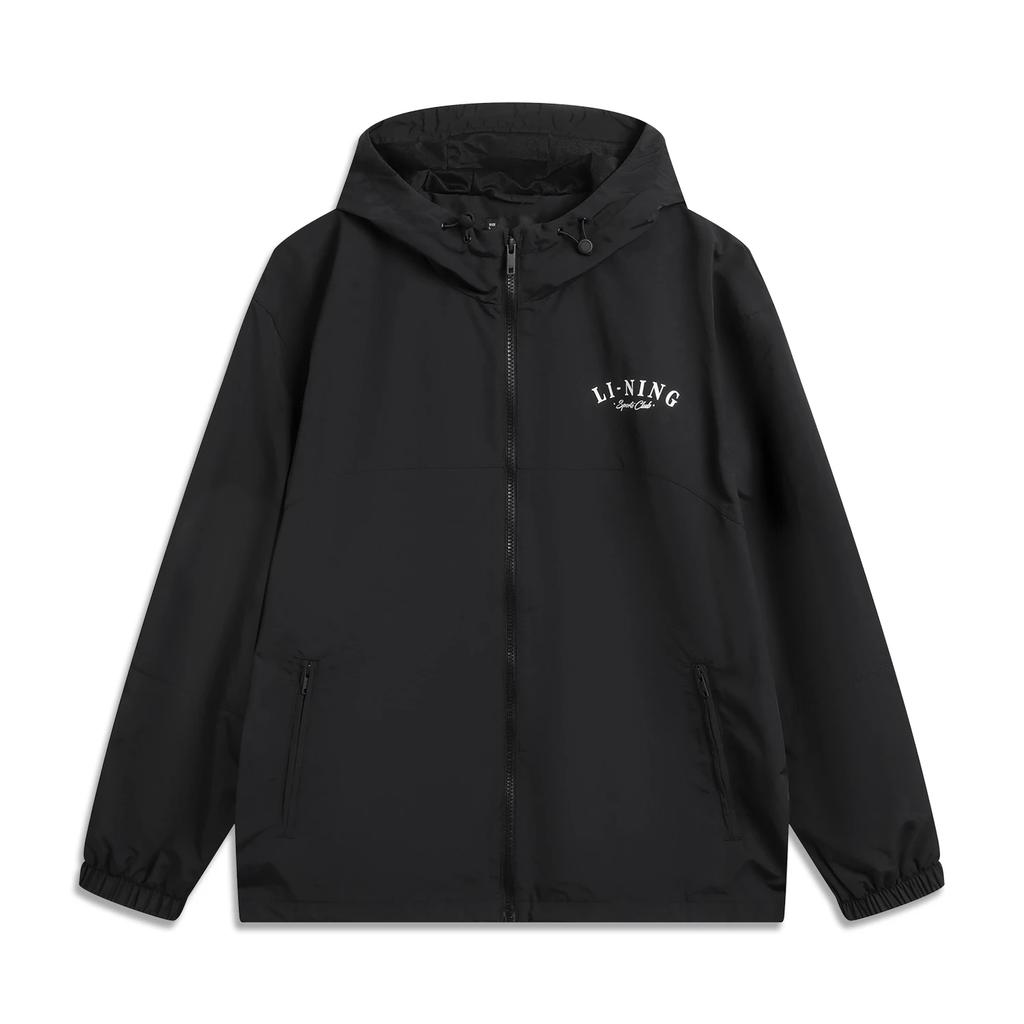 Li-Ning Letter Zipper Hooded Comfortable Breathable Versatile Loose Windbreaker Men Outerwear Black AFDUA79-2