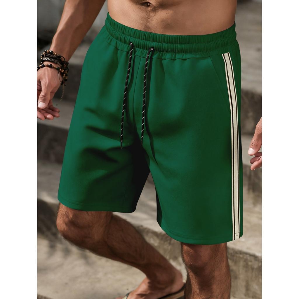 Men's Casual Waffle Knit Elastic Waist Breathable Five Inch Shorts with Side Stripe Panel and Drawstring Closure