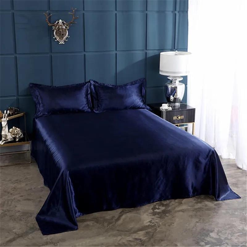 3Pcs Luxury Satin Silk Flat Bed Sheet Set Single Queen Size King Size Bedspread Cover Linen Sheets Double Full Double Sexy