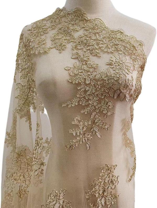 

Золотая автомобильная кружевная бейка с косточкой, ручная вышивка, кружевная ткань с цветочным принтом для свадебного платья, вуаль, аксессуары для танцевальных костюмов(2 Ярд, Годен 2)