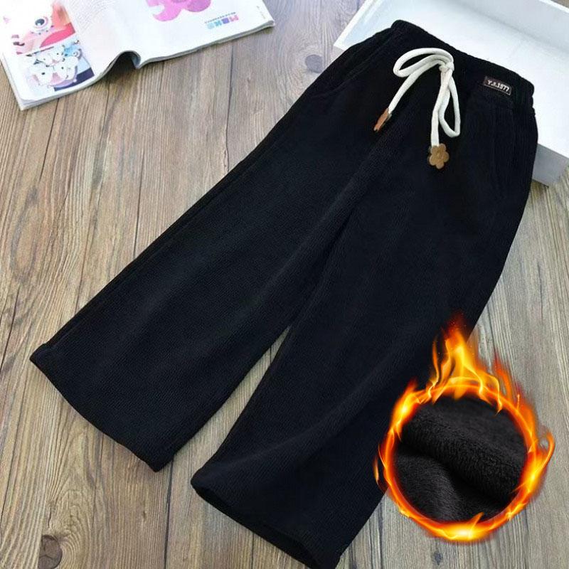 

Свободные вельветовые брюки для девочек-подростков, однотонные повседневные теплые брюки, одежда для девочек, флисовые брюки, спортивные брюки для детей 160 чёрный