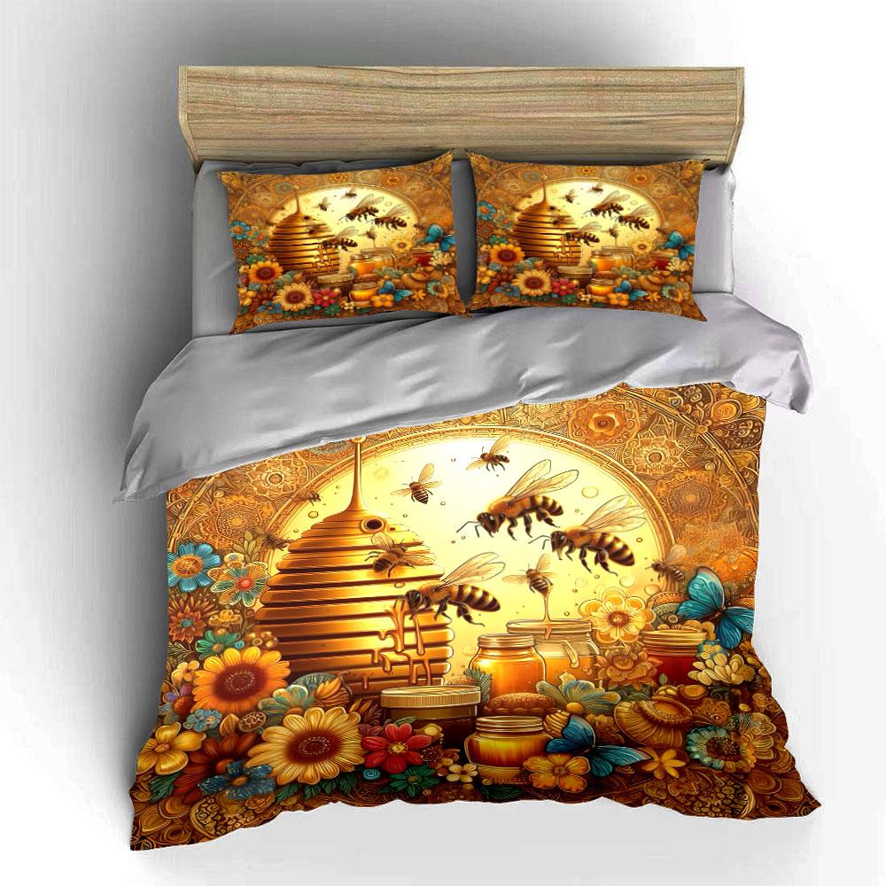 Golden honeybee paradise Bedding sets Duvet covers Pillowcases(1* Duvet Cover 2* Pillowcases without duvet insert)
