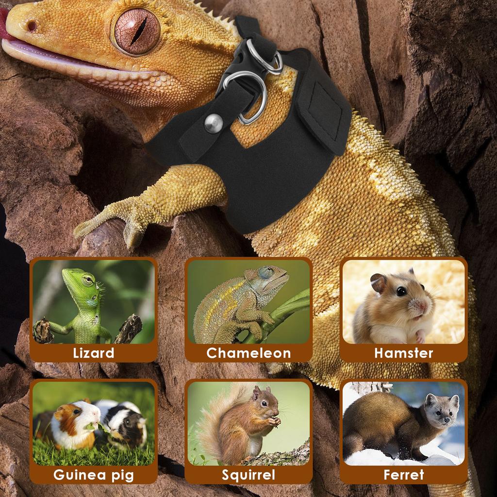 3 Pack Bearded Dragon Harness and Leash Set  Adjustable Soft Leather Lizard Harness 3 Sizes for Bearded Dragon Lizard